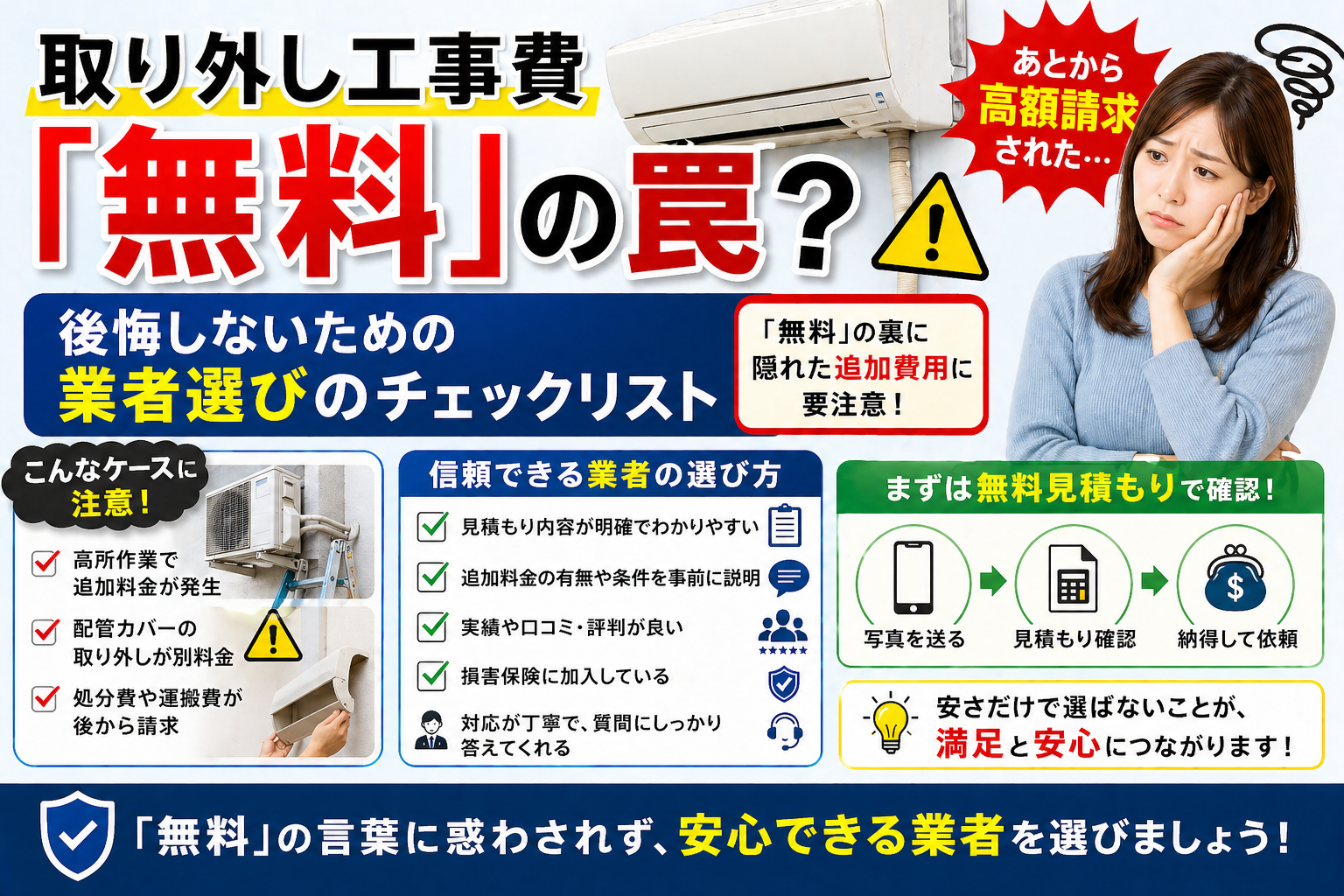 取り外し工事費「無料」の罠？後悔しないための業者選びのチェック 